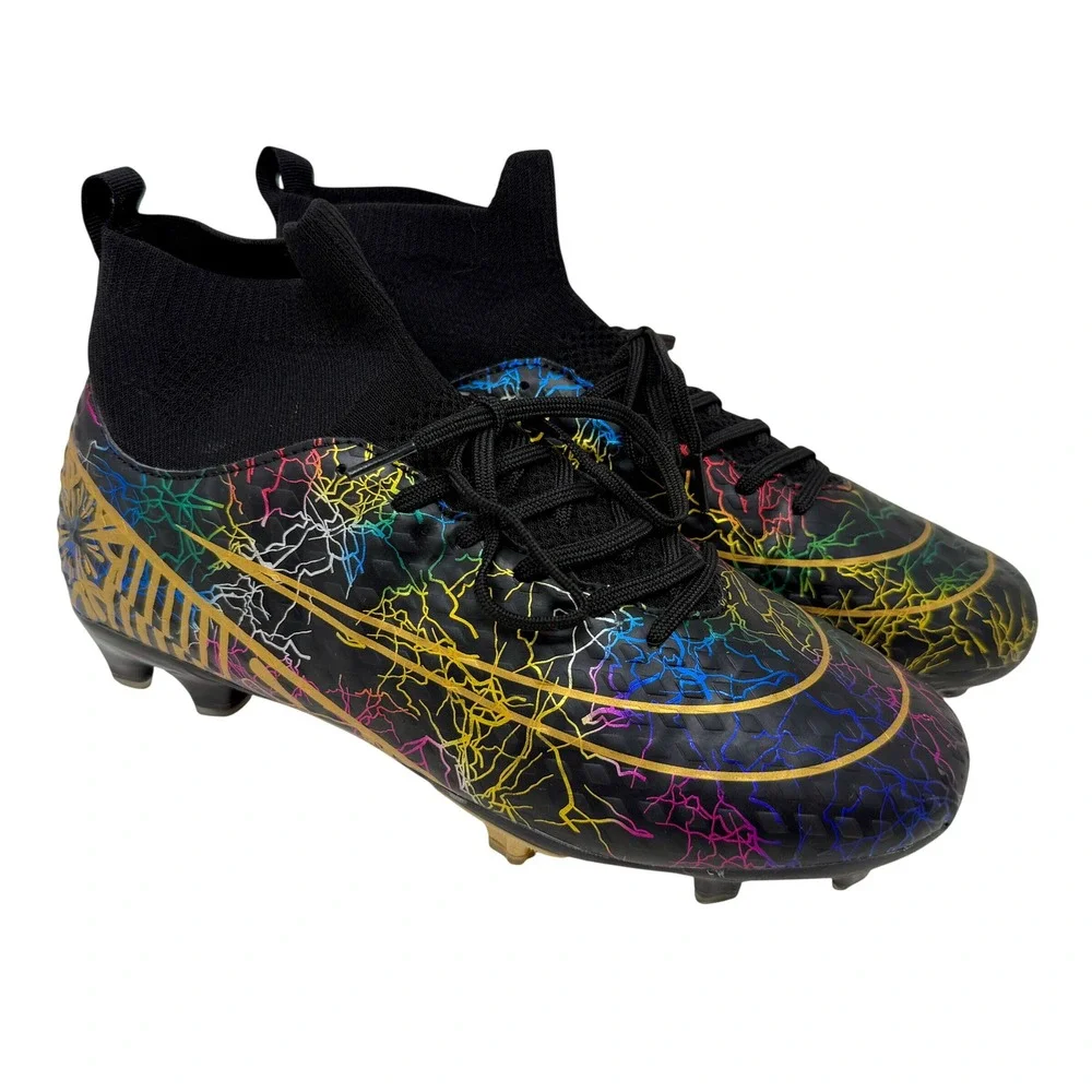 Mens High Top Soccer Cleats Black Multi Color Lightning Graphic Men's 7 1/2